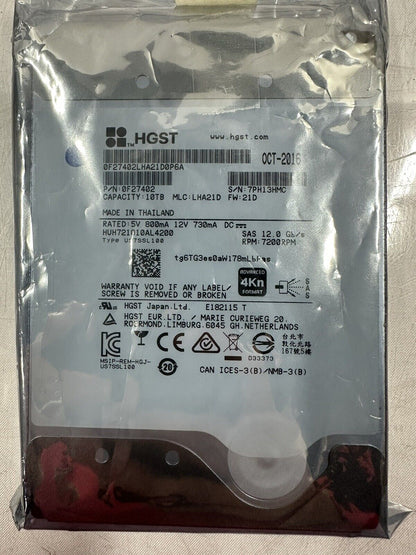 WD HGST 10TB 3.5" 7.2K SAS 12Gb/s 4Kn Hard Drive HUH721010AL4200