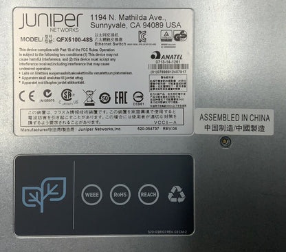 JUNIPER QFX5100-48S-AFO 48-Port SFP/SFP+10GbE 6x40GBE QSFP+ DUAL AC PS