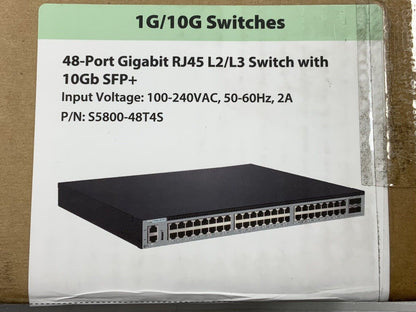 FS S5800-48T4S, 48-Port Gigabit Ethernet Switch, 48x Gigabit RJ45, w 4x10GB SFP+