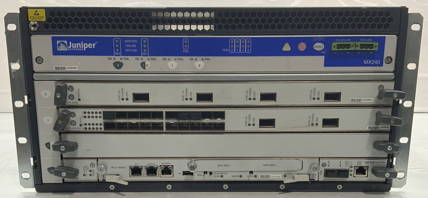 Juniper MX240 - (1)SCBE2-MX  (1)RE-S-1800X4 - (1)DPCE-R-4XGE - (1)DPCE-R-20/2XGE