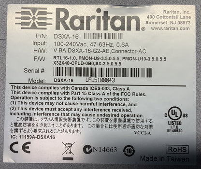 Raritan Dominion SX16 DSXA-16 Over IP Switch