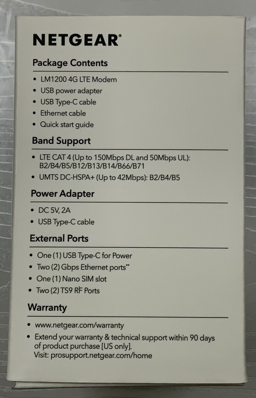 NEW Netgear LM1200 4G LTE Broadband Modem