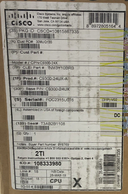 New Open Box Cisco Catalyst C9300-24UX-A 9300 24 UPOE