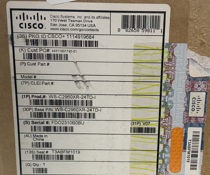 New Cisco Catalyst Switch GbE SFP+ WS-C2960XR-24TD-I