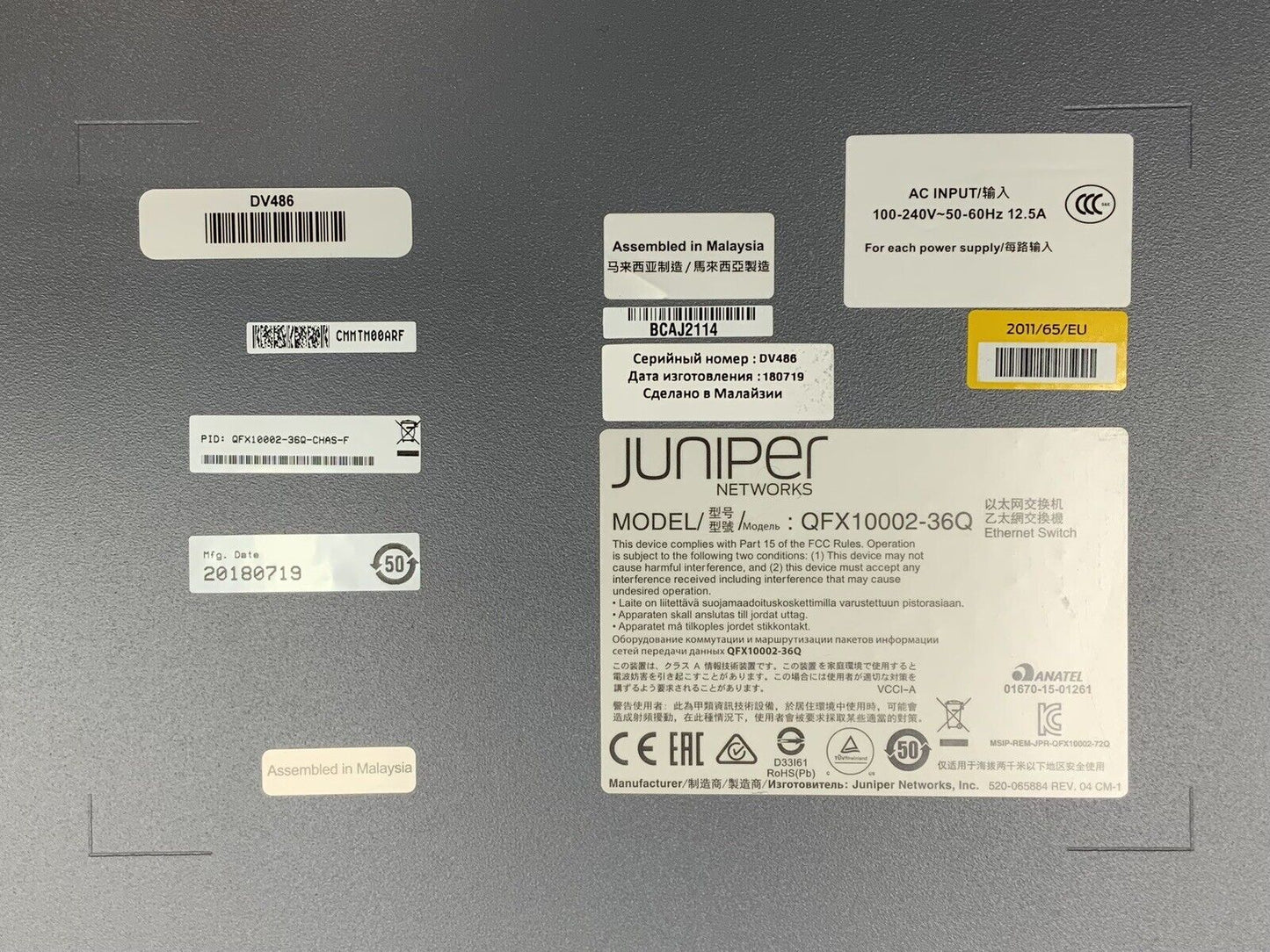 Juniper QFX10002-36Q 36 Port 40G QSFP+ 12 port 100G QSFP28 144 SFP+ Dual AC