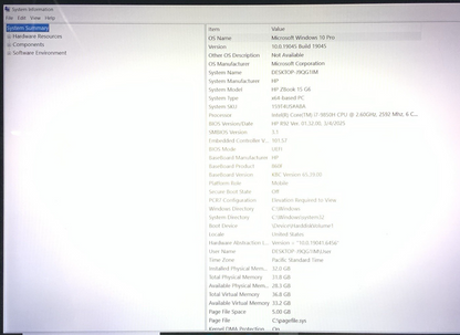 HP zBook 15 G6 Intel i7-9850H 2.60GHz 32GB RAM 512GB SSD Windows 10 Pro