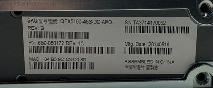 JUNIPER QFX5100-48S-AFO 48-Port SFP/SFP+10GbE 6x40GBE QSFP+ DUAL AC PS