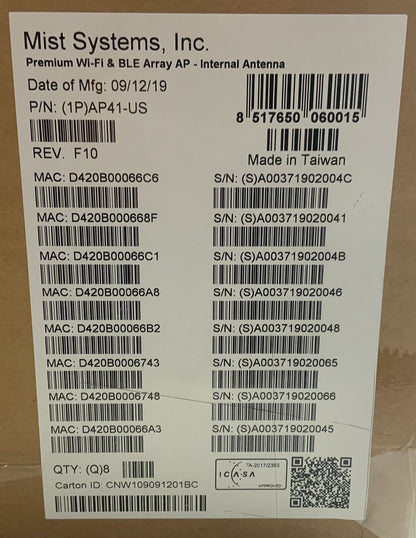 Mist Systems Inc AP41-US Internal Antenna Cloud Managed AP 8 QTY Box
