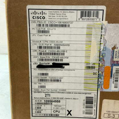 Cisco 9300 48x 2.5G (12x 10G) UPoE Ports Network Essentials Switch C9300-48UXM-E