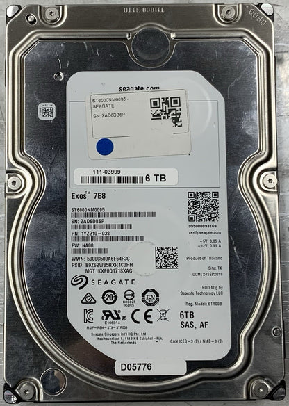 ST6000NM0095 Seagate 6TB 7.2K 12Gb/s SAS 3.5" Hard Drive 1YZ210-038