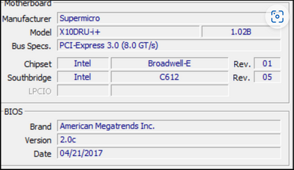 SuperMicro 119U Server CSE-119U - X10DRU-I Motherboard E5-2690 v4 192GB DDR4