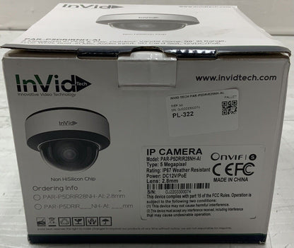 INVID TECH PAR-P5DRIR28NH-AI IP Camera, Built-In Mic, Plug & Play