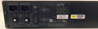 APC ACF202BLK Rack Side Air Distribution System 2U 208/230 50/60HZ
