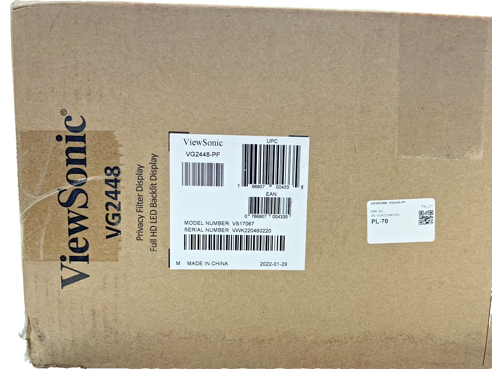 Viewsonic 24" 1920x1080 FHD WLED IPS Monitor 60Hz HDMI, DisplayPort | VG2448-PF1