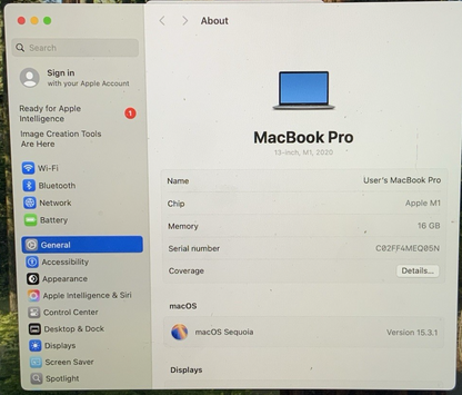 Apple MacBook Pro 13.3" M1 CPU 512GB SSD 16GB RAM Space Gray | MYDA2LL/A, A2338