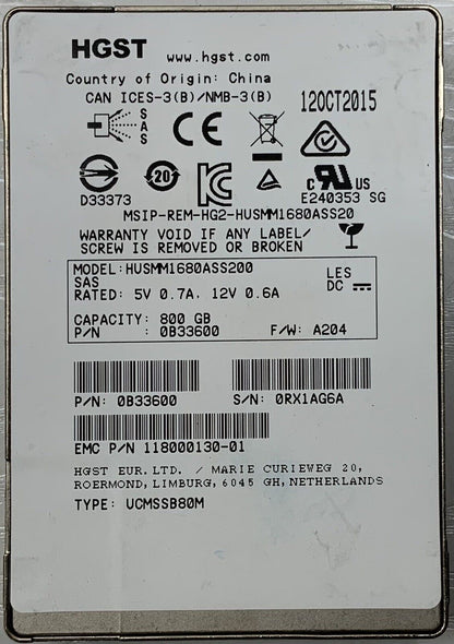 HUSMM1680ASS200 HGST 0B33600 800GB SAS MLC 2.5" 12Gbps SOLID STATE DRIVE