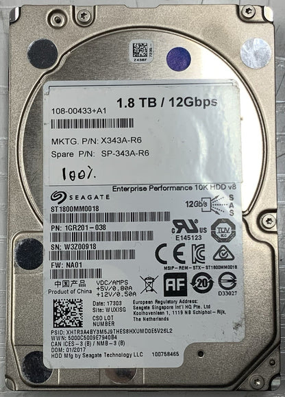 Lot of 6 Seagate ST1800MM0018 1.8TB 10K SAS 2.5" 12Gbps Server Hard Drives 100%