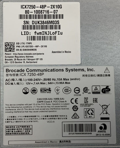 Brocade ICX7250-48P-2X10G 48-Port PoE+ Switch