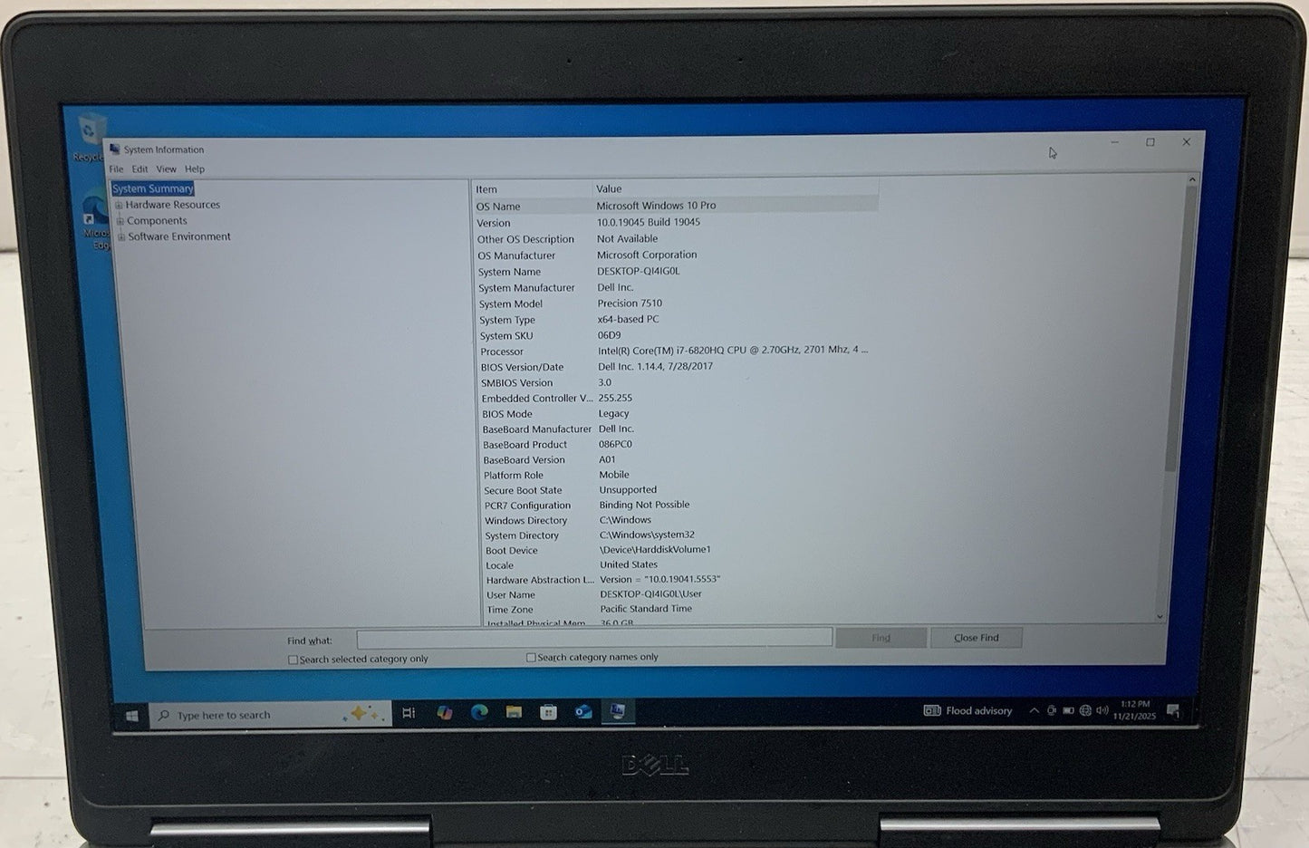 Dell Precision 7510 Intel Core i7-6820HQ 36GB RAM 2TB HDD 1TB SSD Win 10 Pro