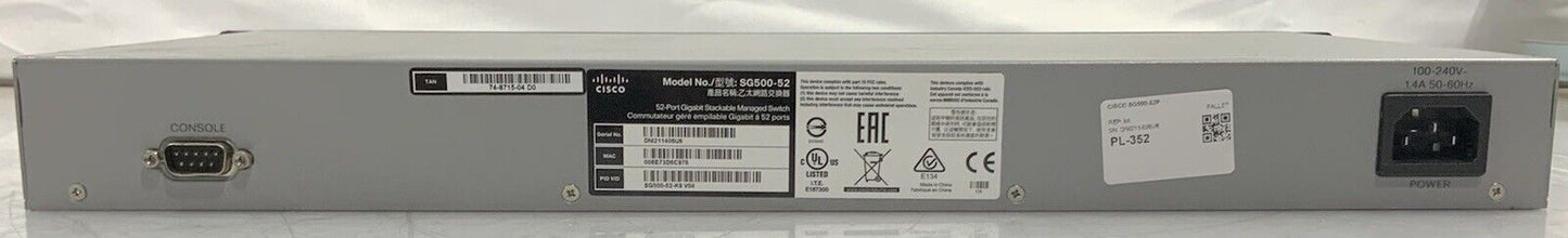 Cisco SG500-52-K9 V02 52-Port Gigabit Switch