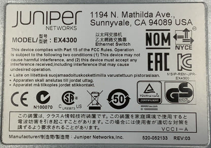 Juniper EX4300 24-Port Network Switch RJ45 SFP+ | EX4300-24T