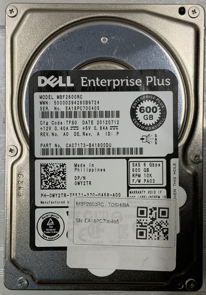 Lot of 16 Toshiba Dell Enterprise Plus MBF2600RC SAS 2 600GB 2.5 in Hard Drives