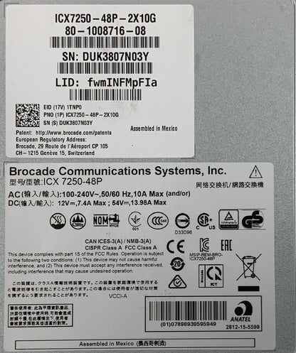 Brocade ICX 7250 48-Port Ethernet Switch (ICX7250-48P)