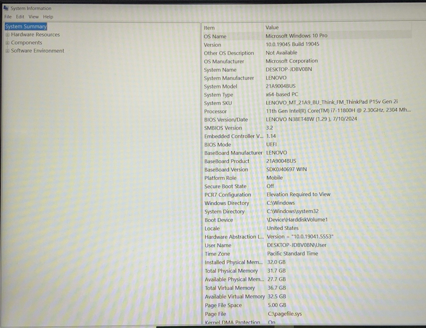 Lenovo ThinkPad P15v Gen 2 15" Intel i7-11800H 2.3Ghz 32GB RAM 1TB NVMe Win 10P12