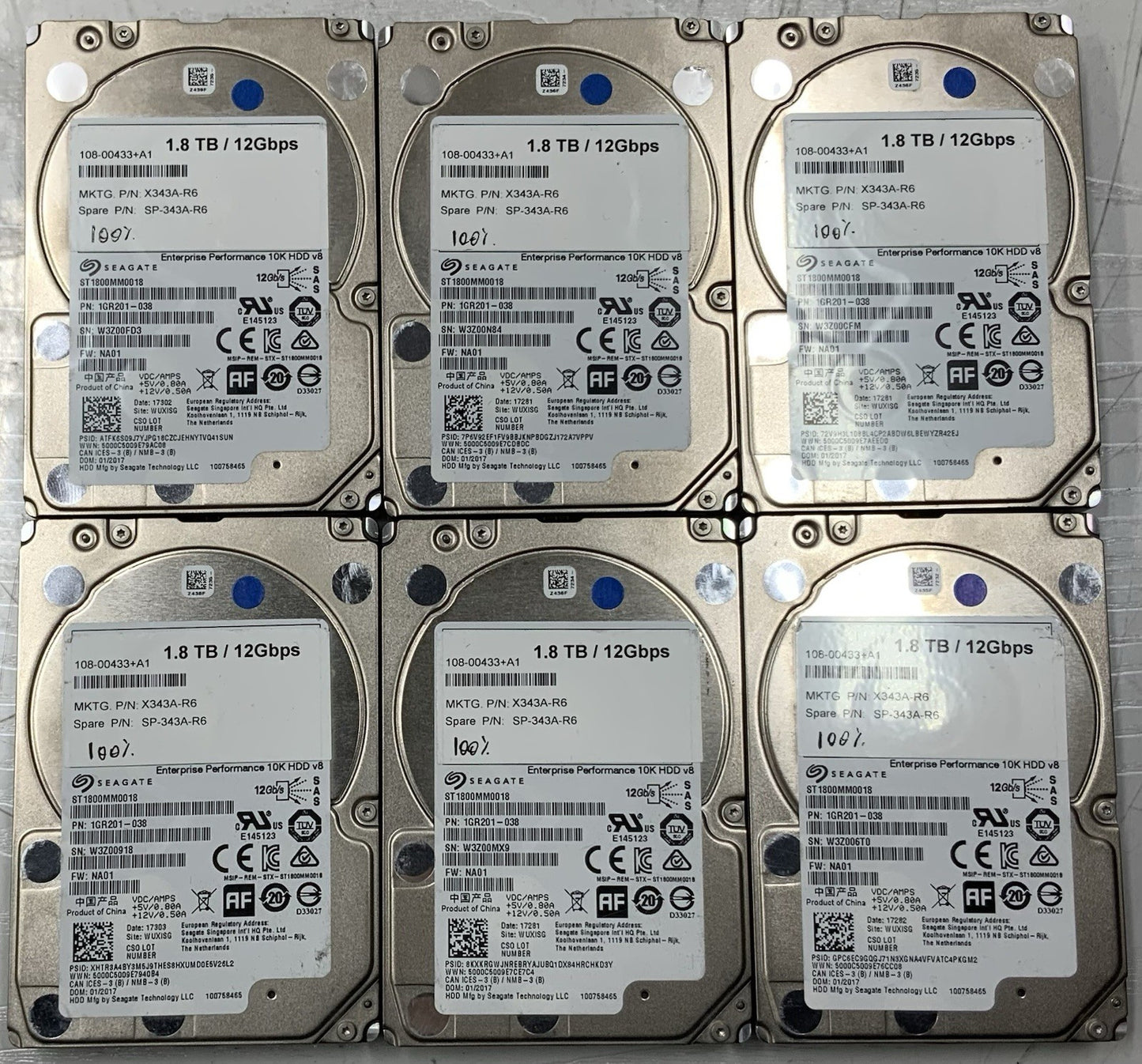 Lot of 6 Seagate ST1800MM0018 1.8TB 10K SAS 2.5" 12Gbps Server Hard Drives 100%
