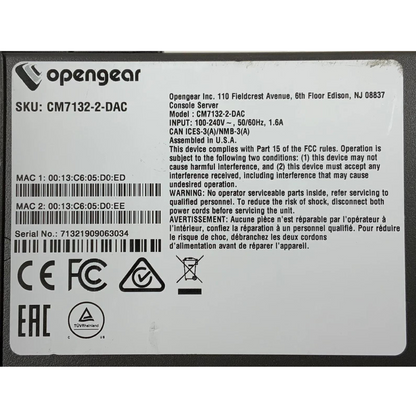 Opengear CM7132-2-DAC Series Console Server