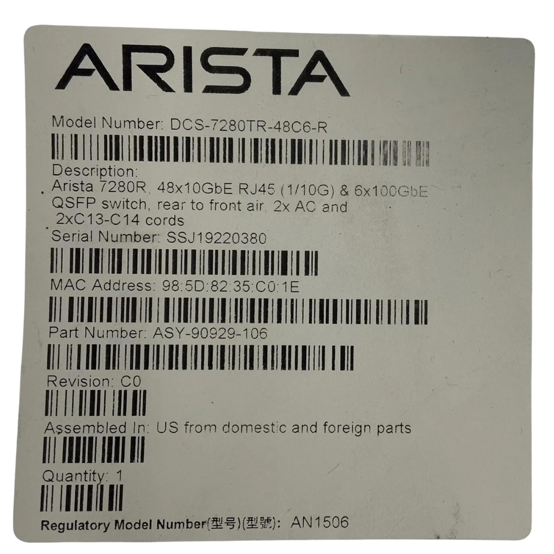 Arista DCS-7280QR-C36-F 24x 40GB QSFP+ 12x 100GB QSFP+ DUAL AC, Rack ears