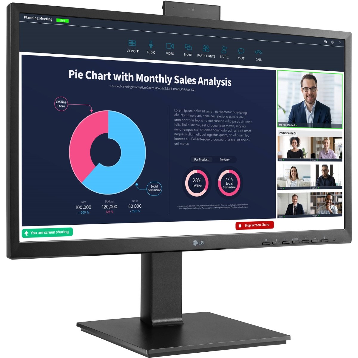 LG 23. 8 Full HD WLED LCD Monitor - 16: 9 - - 24 Class - 75 Hz - In-plane Switching (IPS) Technology - 1920 x 1080 - 250 Nit - 5 ms - HDMI - Built-in Full HD Webcam Monitors 24BP750C-B product image