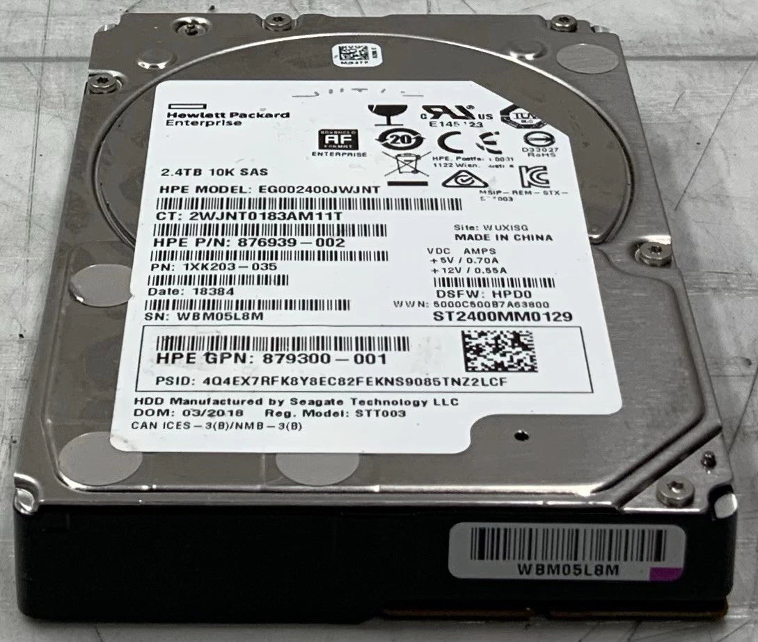 HPE 2.4TB 10K SAS 12Gb Enterprise 2.5” HDD 876939-002 | 787677-006 (100%)