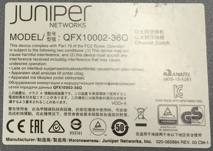 Juniper QFX10002-36Q 36port 40G QSFP+ Ethernet Switch