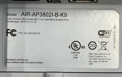 Cisco Aironet 3802I Dual-Band 802.11ac Wireless Access Point | AIR-AP3802I-B-K9