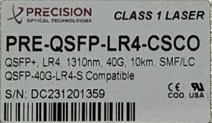 Lot of 4 Precision 40Gbs QSFP LR4 10km Transceiver Modules | PRE-QSFP-LR4-CSCO